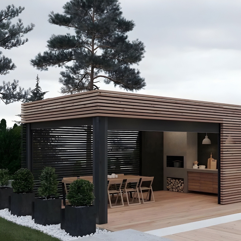 Современный навес пристроенный к дому «веранда» Современный автонавес с крышей из поликарбоната